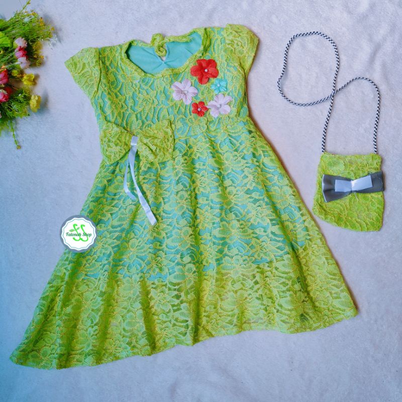 Dress brokat anak 2 3 tahun gaun anak brokat brukat lucu bonus brokatia tas by fatonah shop