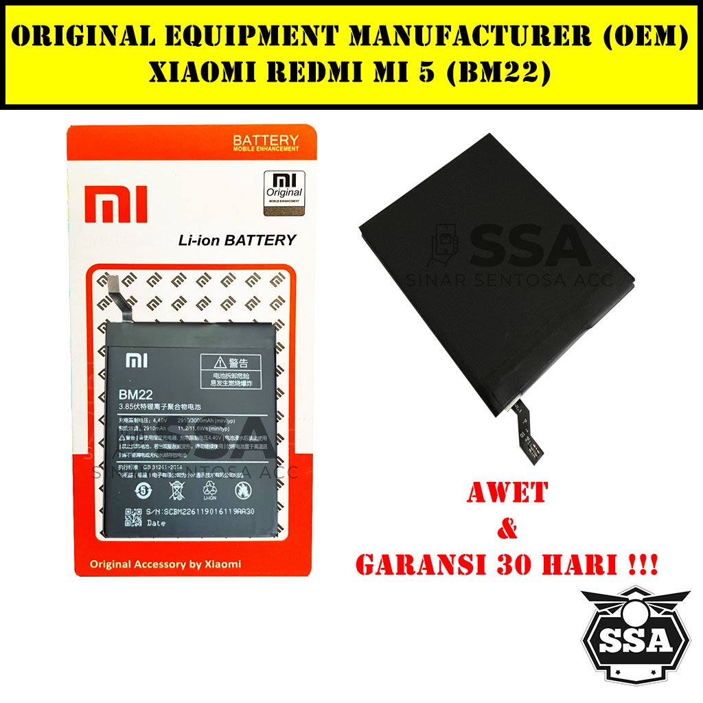 Baterai Original OEM Xiaomi Redmi Mi 5 Mi5 BM22 BM 22 Battery Batu Batre Batrei Batrai ORI HP Handphone