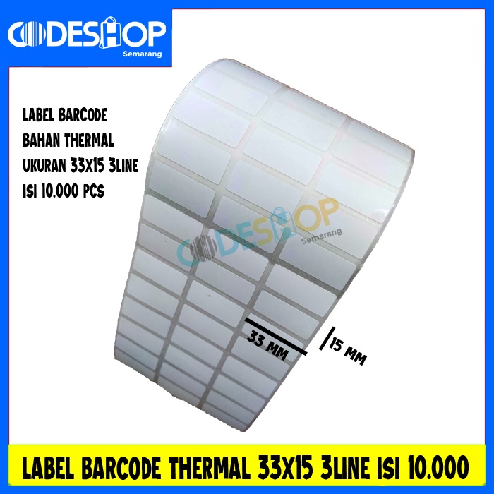 Label Barcode 33 X 15 mm Kertas Sticker Label Thermal 33x15 mm 3 Line