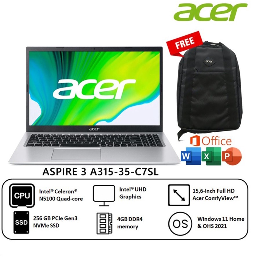ACER ASPIRE 3 A315-35-C7SL N5100 4GB 256GB SSD UMA 15.6&quot; FHD W11 OHS