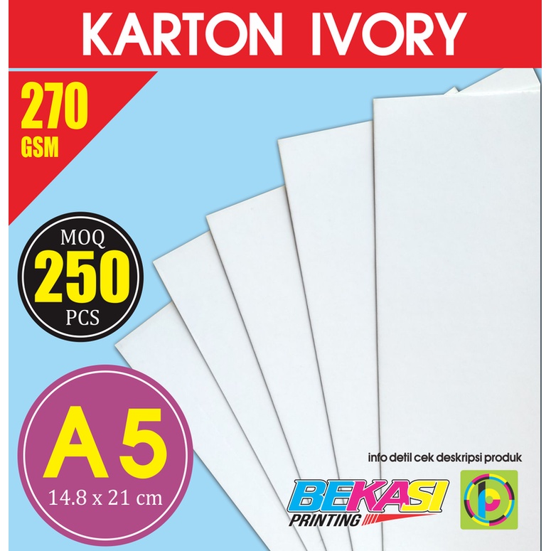 

Karton Carton IVORY 270 GSM Ukuran A5 14.8x21 cm isi 250 Lembar