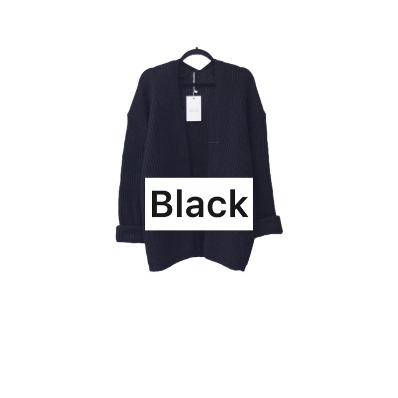 KARDIGAN RAJUT WANITA OVERSIZED / LOOCY POCKET CARDIE OVERSIZED PREMIUM-Black