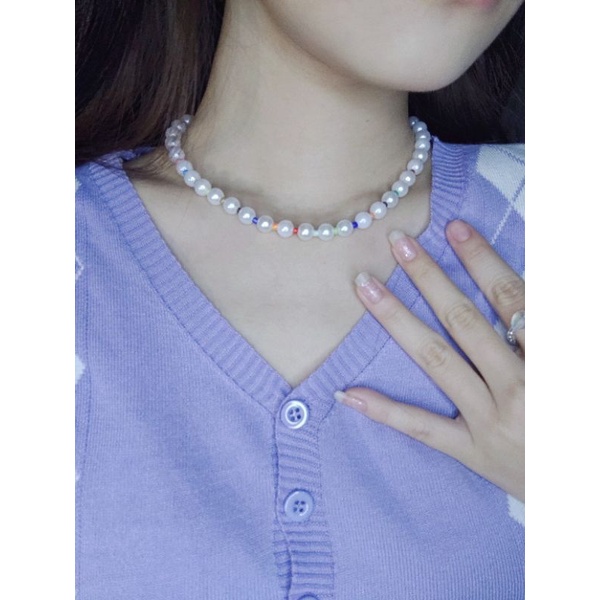 Penelope Bohemian Beads Pearl Choker Necklace Kalung Mutiara Boho Style Colorful