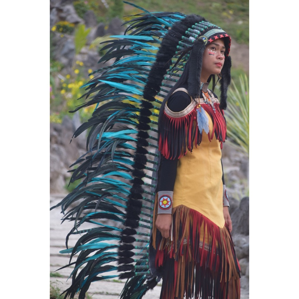 TOPI INDIAN - INDIAN HEADDRESS LONG AYAM BILABONG HIJAU TOSCA