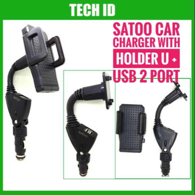 Satoo Car Charger 2 Port USB With Phone Holder charger mobil