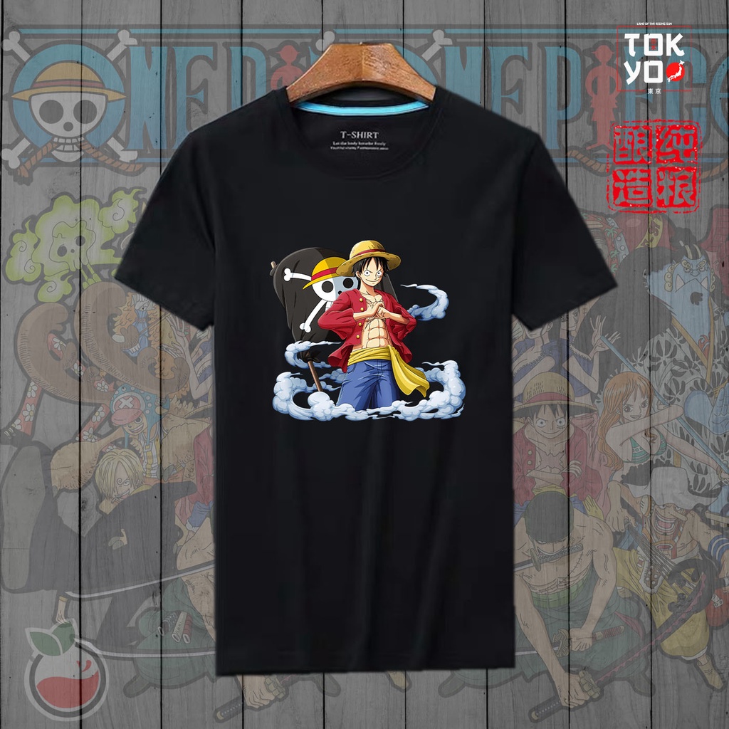 Lilipop Kaos Tshirt  Pria One Piece Luffy Baju Distro Basic Lengan Pendek Cowok Kasual