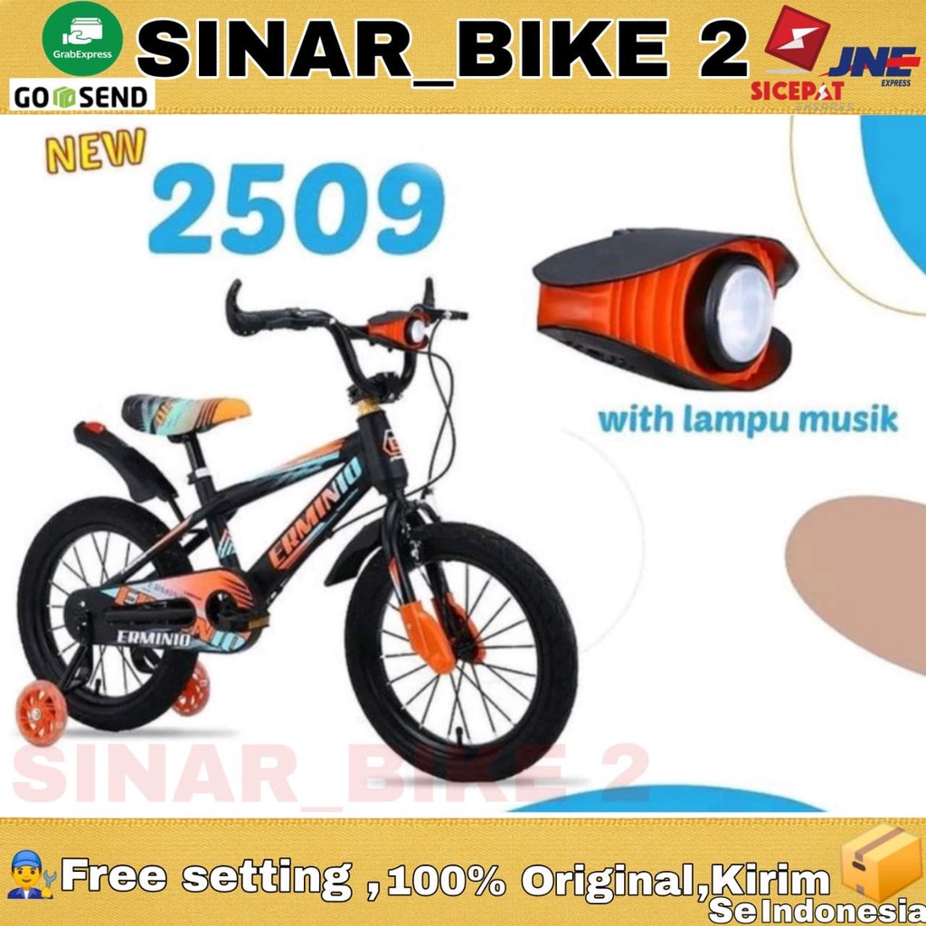 Sepeda Anak Laki BMX ERMINIO New 2509 Ukuran 12 16 18 Musik Dan Lampu