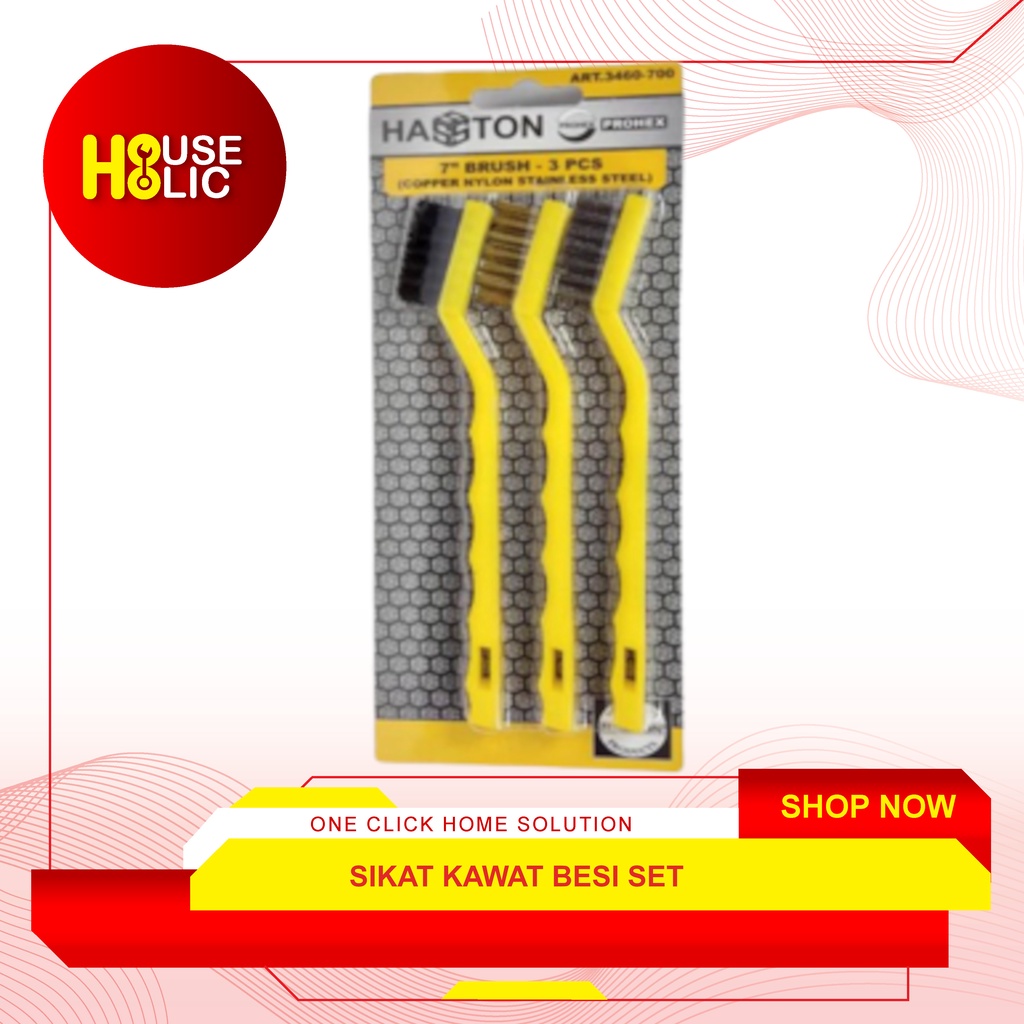 Sikat Kawat Mini Brush Besi Baja Kuningan Set 3 Pcs Hasston 3460-700