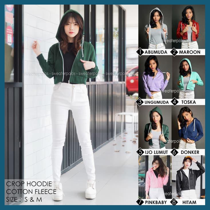 JAKET CROP HOODIE HIJAU TOSCA WANITA