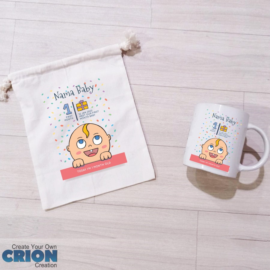 Mug Hampers Baby 1 bulanan dengan Pouch bisa custom nama dan ucapan