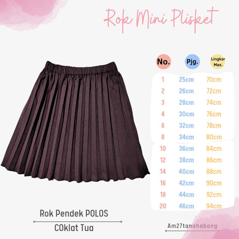 Rok Plisket Pendek POLOS Anak 1-12 tahun RMP-010 Lengkap Warna RMP-010 HPPW