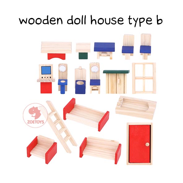 Zoetoys Wooden Doll House type B | Mainan Miniatur Rumah Furnitur Kayu Boneka | Villa Barbie | Cari Kado | Cari Kado Natal