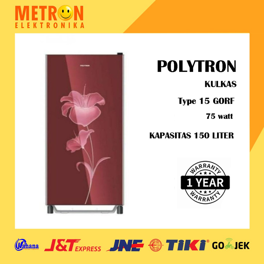 POLYTRON PRA 15 GORF MERAH KULKAS 1 PINTU 150 LITER / TEMPERED GLASS / PRA15GORF