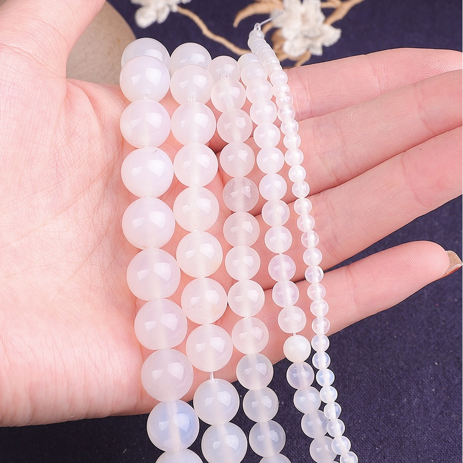 38 Cm/St 4 6 8 10 12 Mm 32-89 Pcs Putih Alami Batu Akik Longgar Bulat Manik-manik Batu untuk Membuat Perhiasan DIY Gelang Kalung Aksesoris