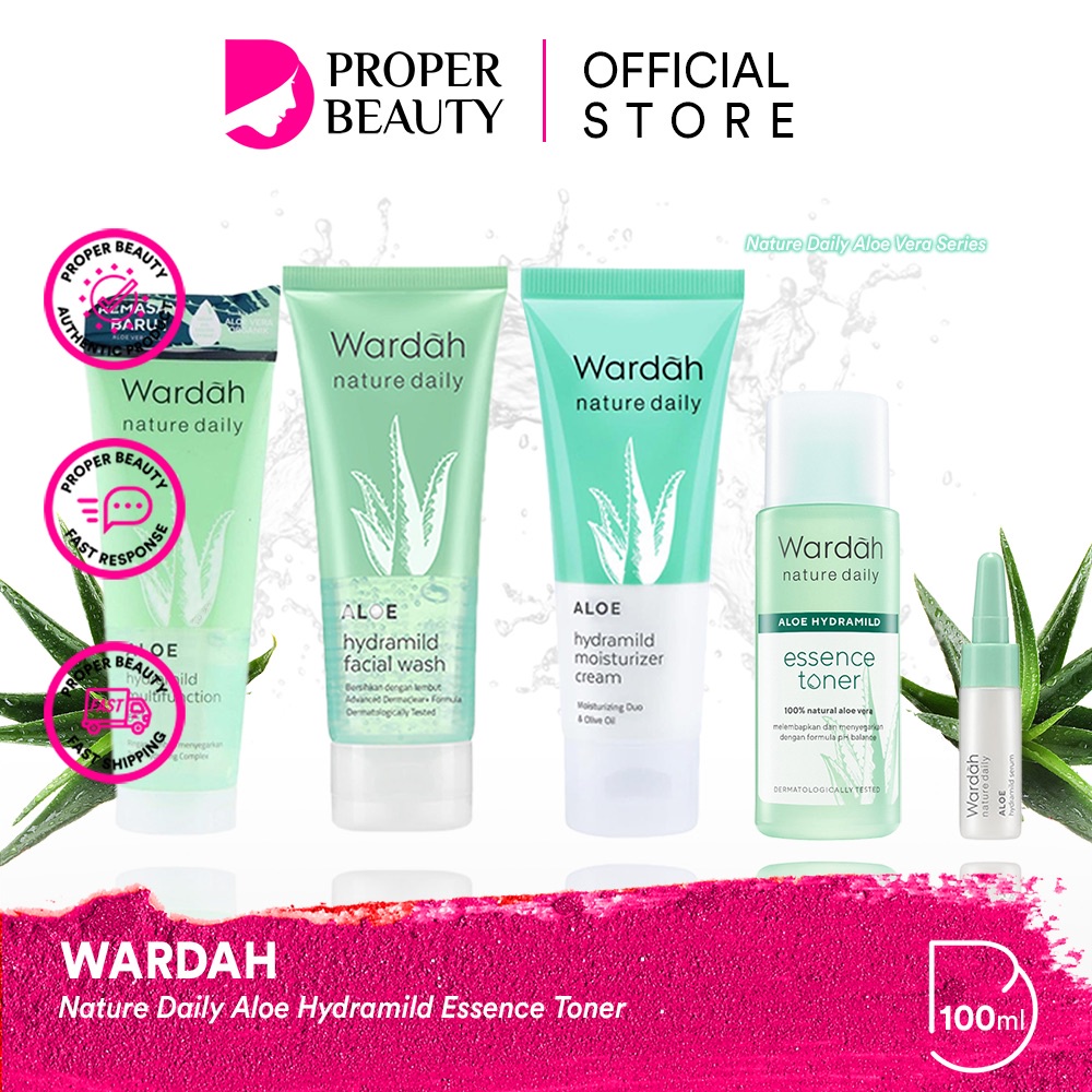 WARDAH Nature Daily Aloe Hydramild Indonesia / Facial Wash Essence Toner Serum Moisturizer Cream Multifunction Gel Sheet Mask Hand Wash / Cleanser Sunscreen Shampoo Conditioner / Vera Seaweed Witch Hazel Mineral+ Anti Dandruff Shine / Paket Set Face Wajah