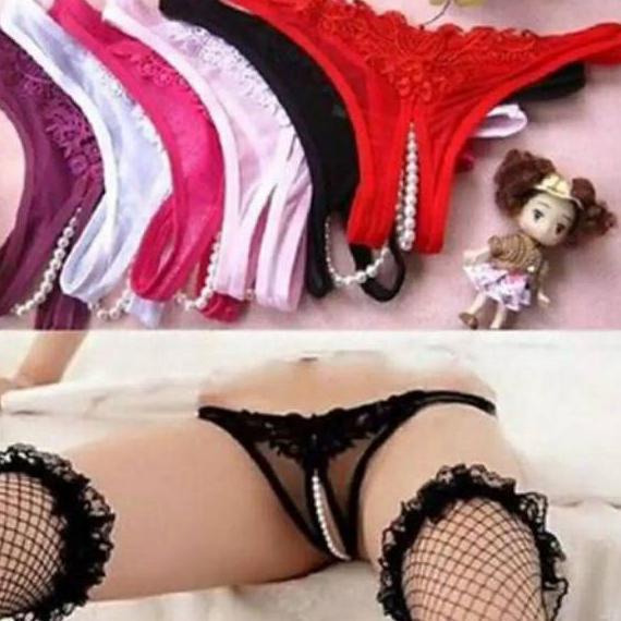 ✨Ramadhan ⚡ale/G String Thong Celana Dalam Sexy WANITA G String Pearl Mutiara Open Crotch Mutiara #1