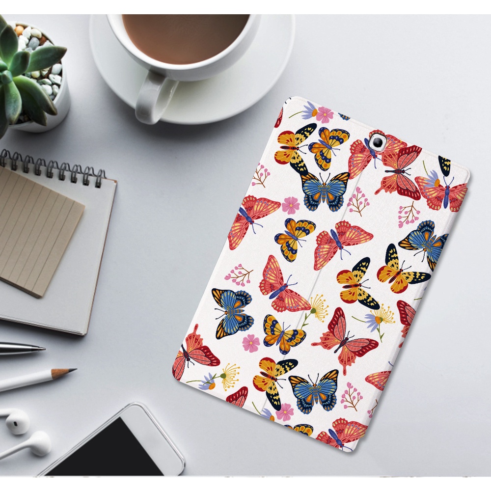 Untuk Samsung Galaxy Tab S2 9.7 Fashion Tablet Casing SM-T810 SM-T815 T815Y SM-T813 T813N SM-T819 T819N T819Y Fancy Color Butterfly Series Flip Leather Case Stand Cover