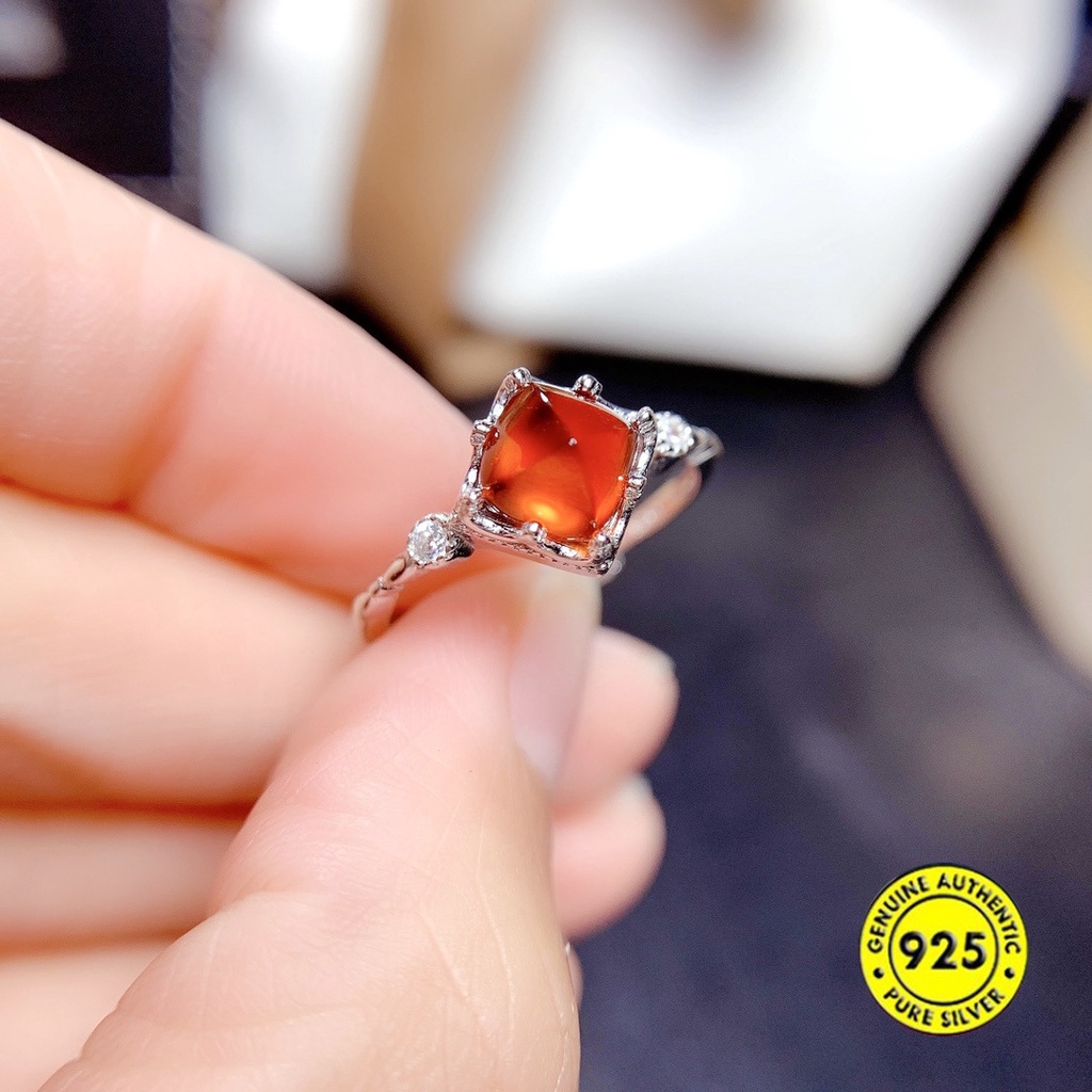 Cincin Batu Permata Garnet Alami Model Terbuka Adjustable Untuk Wanita