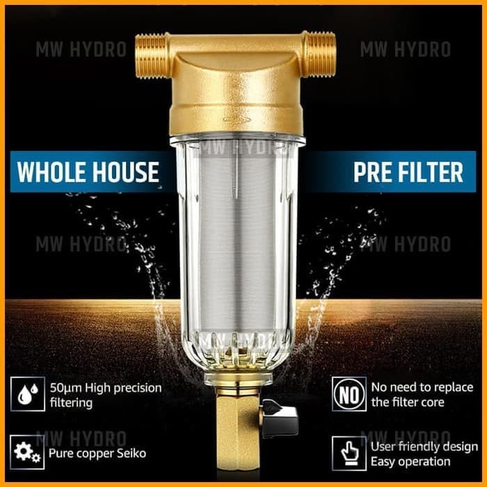 Whole House Water Pre Filter with Backwash, Brass 3/4&quot; Male Thread