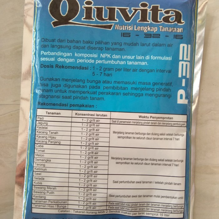 Pupuk Dan Nutrisi Lengkap Qiuvita P-32  ready stock