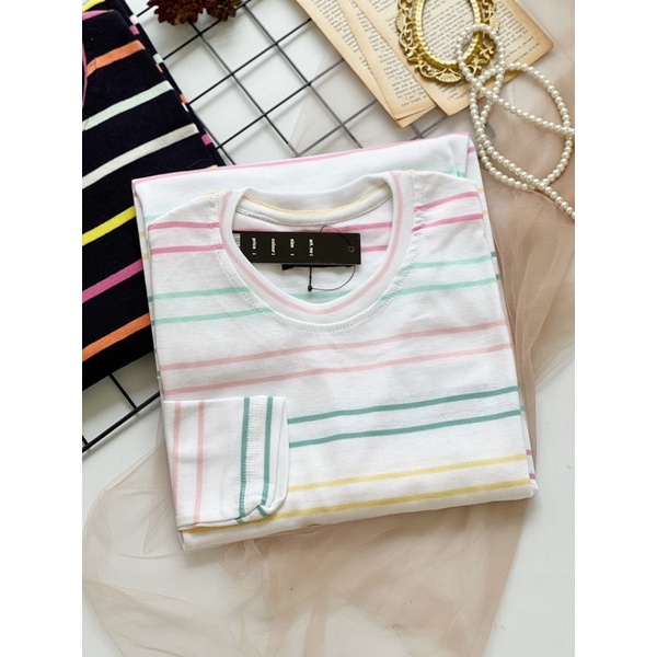 READYBASIC - BAJU KAOS LENGAN PANJANG BAHAN RIBB STRIPE TEE COLORFULL