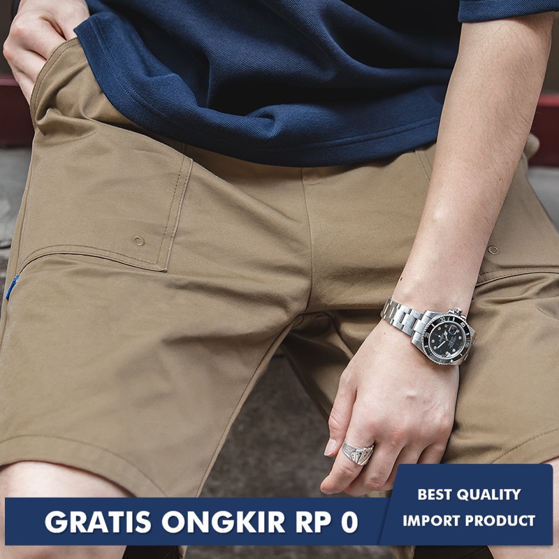 Madden Kerja Lurus Besar Pocket Capris Musim Panas Kasual Drawstring Elastik Pinggang Pendek Pria