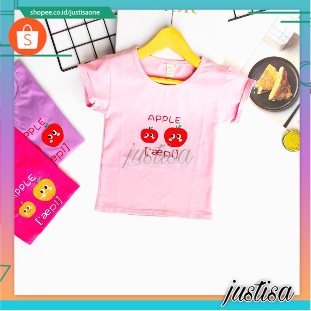 Promo !! Atasan anak perempuan import / Kaos lembut anak / Atasan two apple blush ukuran 6 bulan- 2 tahun