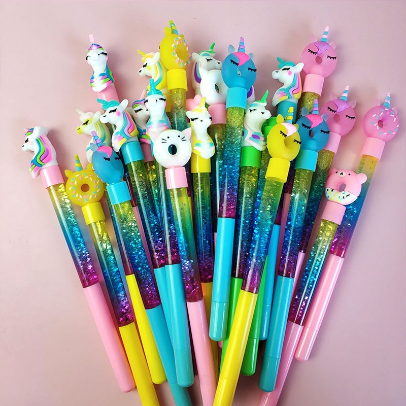 PULPEN GEL GLITTER AIR CRISTAL MOTIF KARAKTER UNICRON / PULPEN GLITTER UNICORN / BOLPEN GLITTER