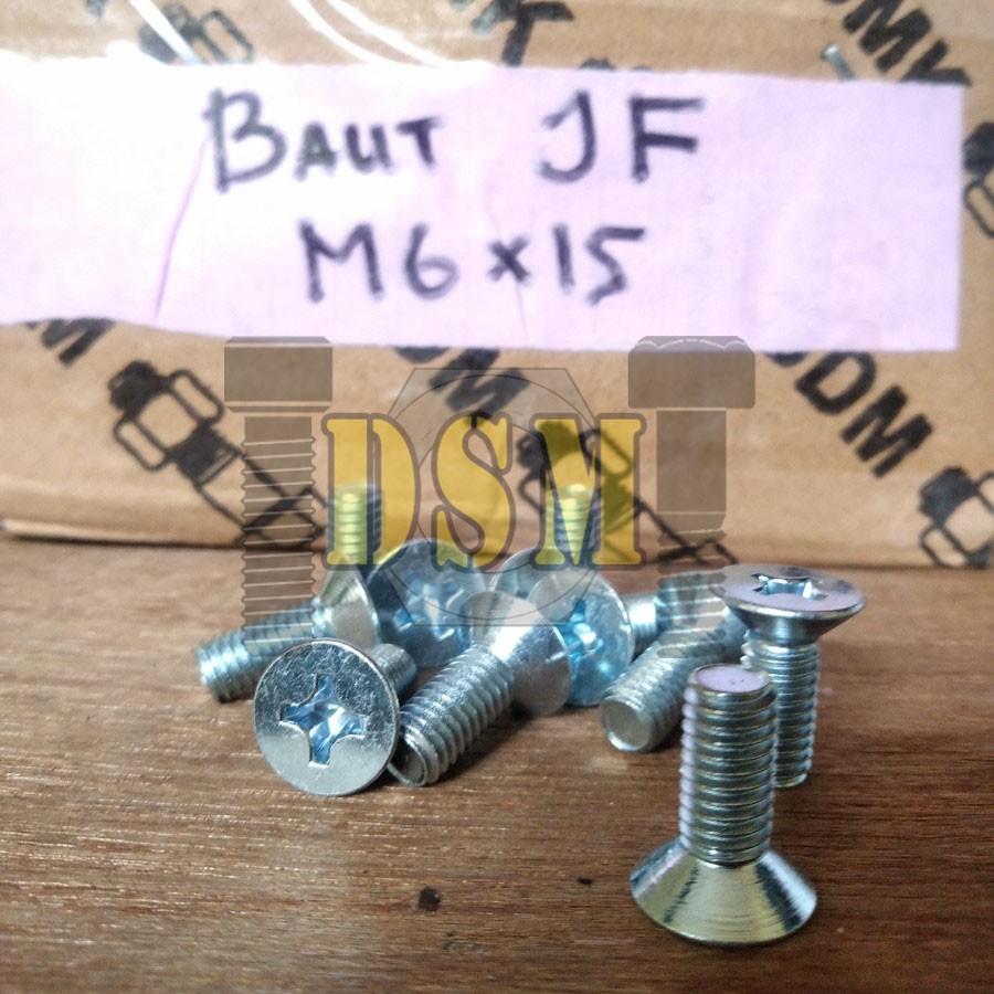 (100pcs) Galvanis Baut JF M6x15 / Machine Screw M6 Kepala Obeng Rata