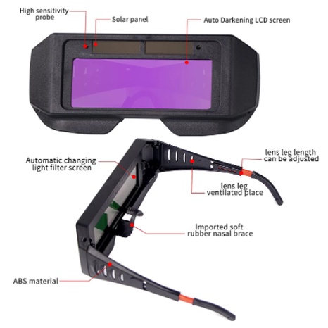 Kacamata Las Otomatis Kacamata Tukang Las Anti Silau Solar Kacamata Welding Glasses Auto Darkness