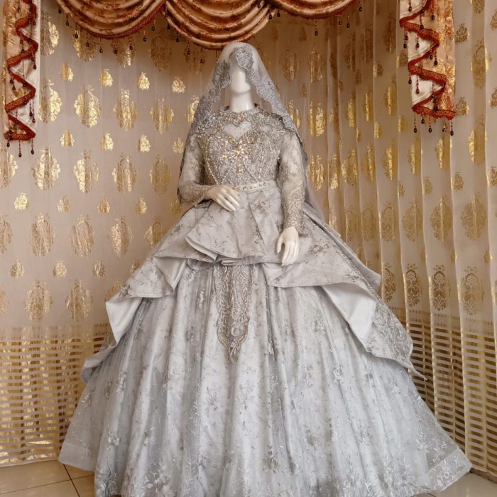 Baju Pengantin Wedding Dress Muslimah Jawa India gaun pengantin gotik - silver
