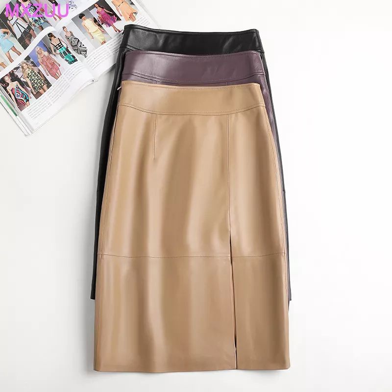 rok wanita / rok midi wanita belah depan /rok kulit wanita