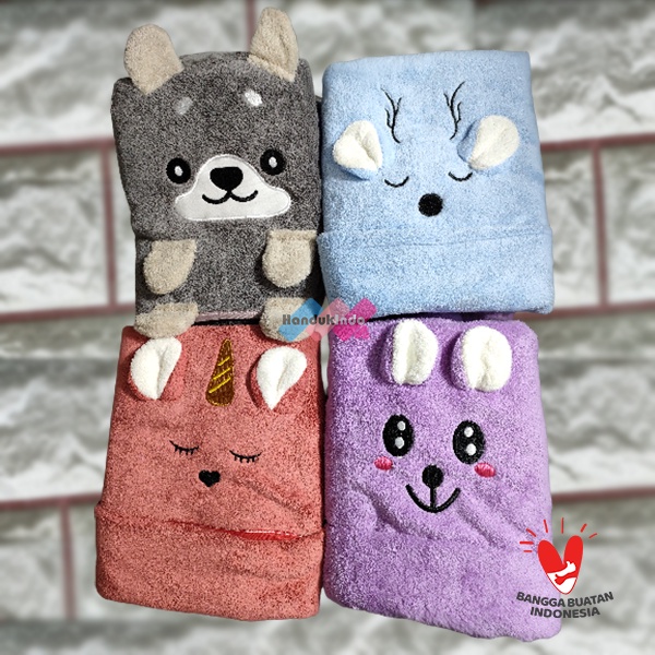 Handuk Mandi Anak / Bayi Microfiber Kuping Timbul Motif Shiba Lembut 50x100cm Daya Serap Tinggi