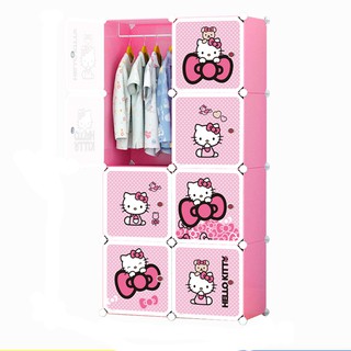 RAK DAN  LEMARI  BAJU  SUSUN BERMOTIF HELLOKITTY PINK 6 KOTAK 