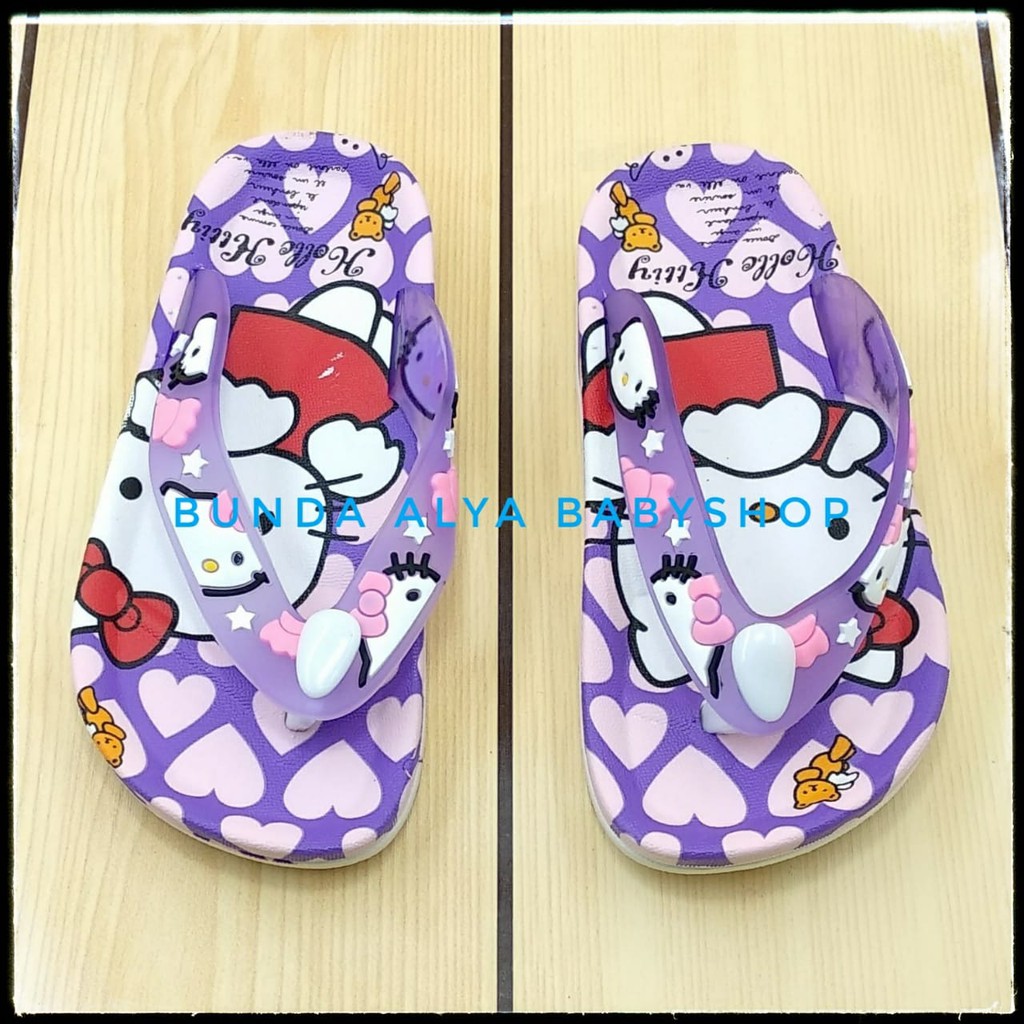 Sendal Anak Perempuan Jepit IMPORT Usia 2 3 4 5 6 7 Tahun UNGU Motif Kitty - Sandal Jepit Anak Cewek Elastis Alas Karet Anti Licin - Sendal Harian Anak Perempuan