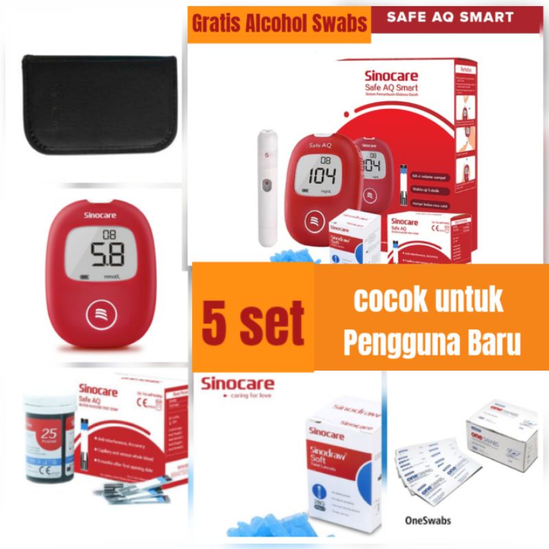 Sinocare Safe AQ Smart  Paket Lengkap 5 Set Alat Cek Gula Darah