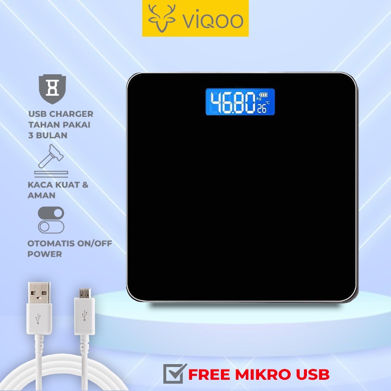 【COD】Viqoo Timbangan Badan Digital With USB Charging Anti Pecah Weight Body Fat Scale With LCD 180KG