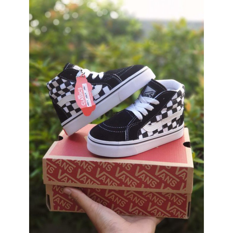 sepatu anak laki laki perempuan Vans Checkboard High SK8 Tali