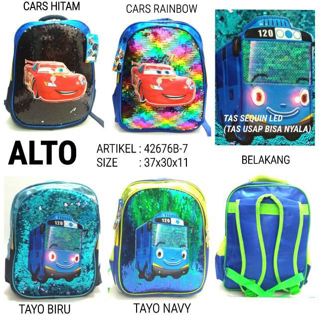 Tas Usap Lampu ALTO Tas Usap LED Tas SEQUIN LED Tas USAP LAMPU Tas TAYO Tas CARS McQueen Tas ANAK SD