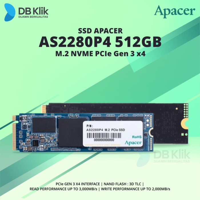 SSD APACER AS2280P4 512GB M.2 NVME PCIe Gen 3x4 - Apacer AS2280P4 512GB