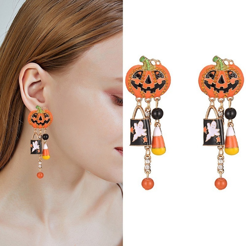 Anting Bentuk Labu Halloween Bahan Stainless Steel