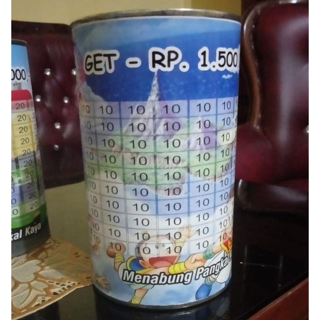 [✅COD] Celengan Tabungan Target Viral Kaleng Buka Tutup Unik Custom Karakter Nabung Anak Murah-1,5 JUTA (10K) EMON