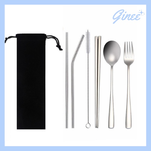 [COD] Set 7 in 1 Alat Makan Korea Tebal Stainless Steel - Korean Cutlery Set - Sendok Sujeo Garpu Su