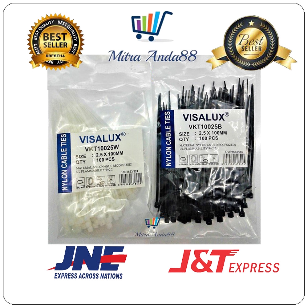 

Mitraanda88 Kabel ties pengikat Kabel 10CM 4" VISALUX (100pcs) 100X2.5MM B/W