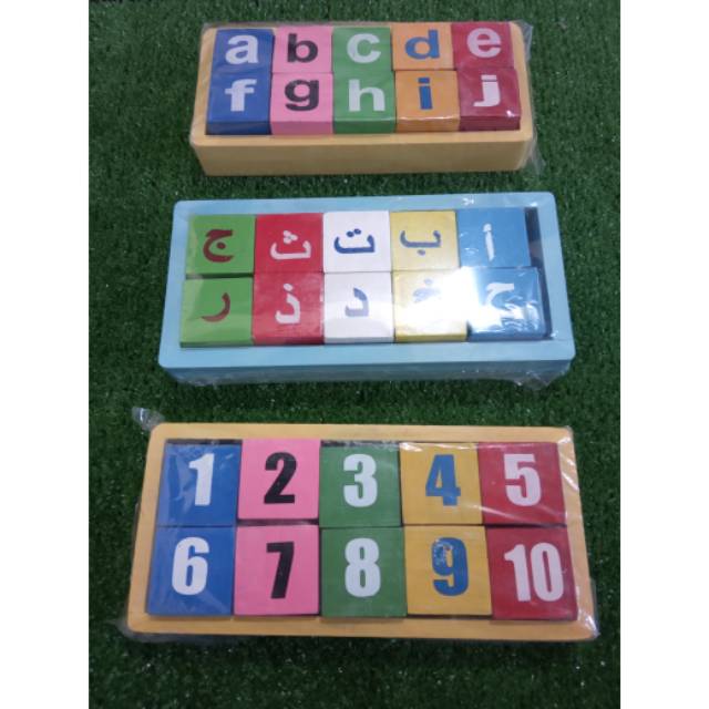 NusaEduToys - BALOK TEPAK ANGKA HURUF HIJAIYAH / balok kayu / susun kubus