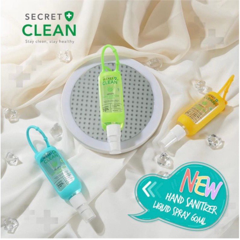 SECRET CLEAN Hand Sanitizer Gel 50ml | Liquid Spray 60ml Free Gantungan Silicon