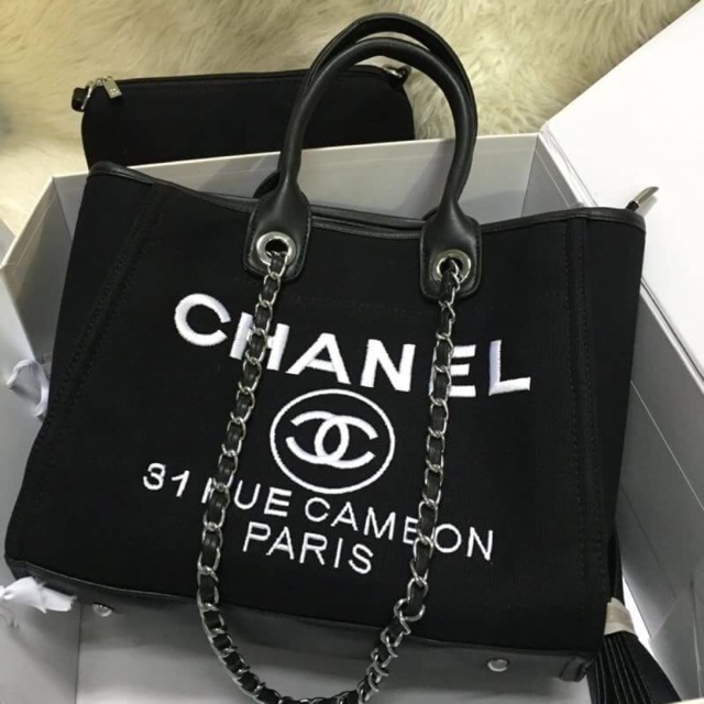 CHANEL SHOPPER CANVAS BAG IN BAG