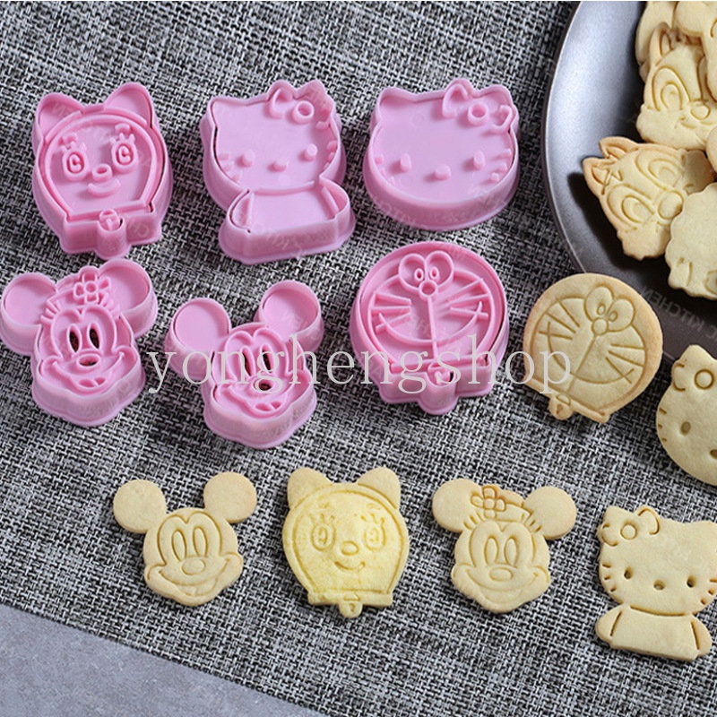 2pcs / set Cetakan Kue / Biskuit Bentuk Kartun Kelinci / Kucing 3D Untuk Dekorasi Dapur