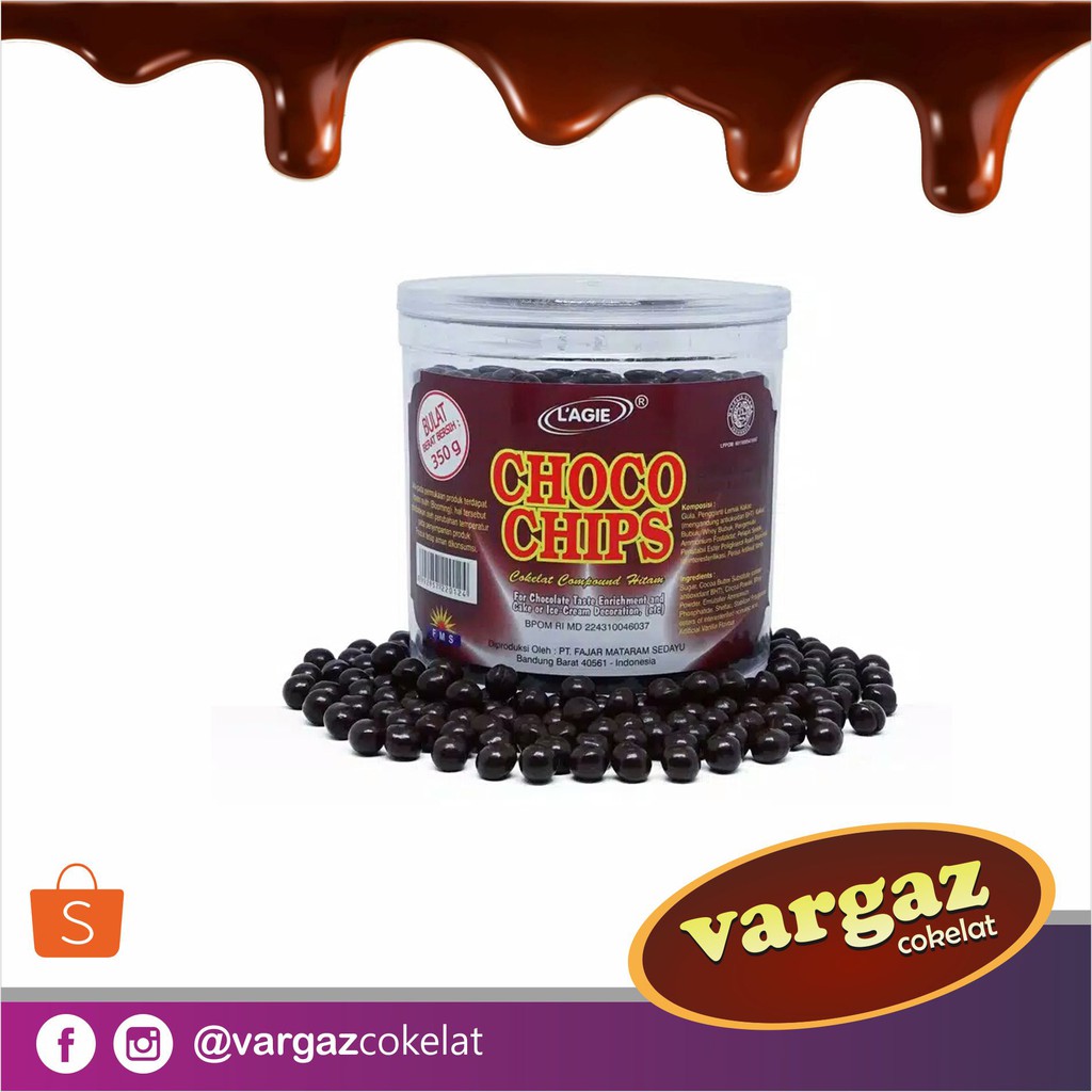 

CHOCO CIPS BULAT BAHAN KUE ICE CREAM COKLAT BUTIR COKLAT TERMURAH LAGIE 350gr