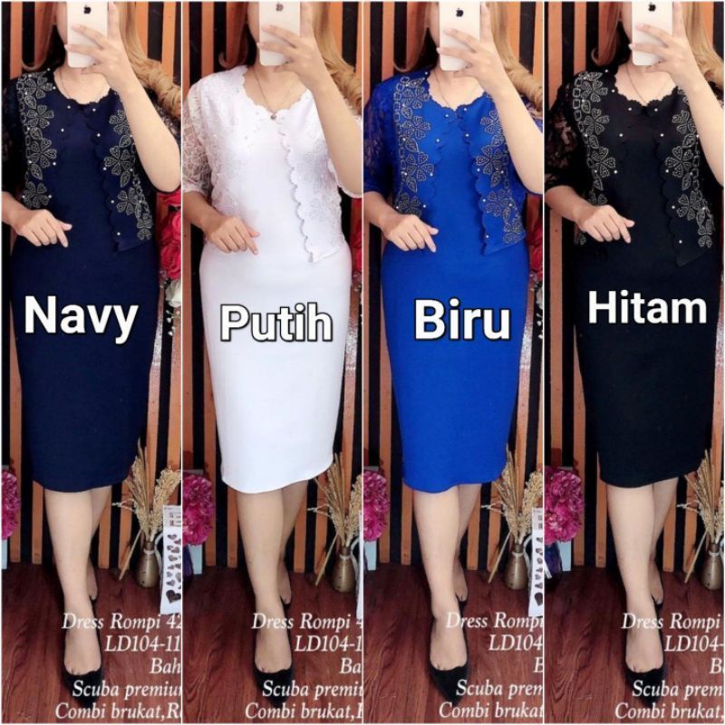 DRESS PESTA WANITA SCUBA PREMIUM IMPORT +ROMPI LEPAS SCUBA MIX BROKAT LD 104-114#423